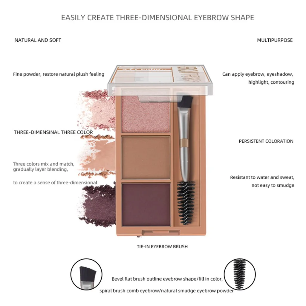 Пудра для бровей 3 цвета водостойкая с кисточкой|Средства роста бровей| |