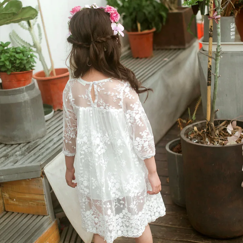 Летняя одежда для девочек детские платья белое кружевное Цветочное платье