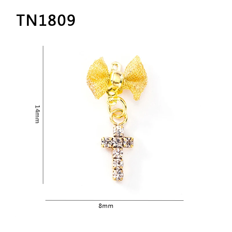 3d украшения для ногтей Blueness золотой бантик и крестики с блестящими стразами