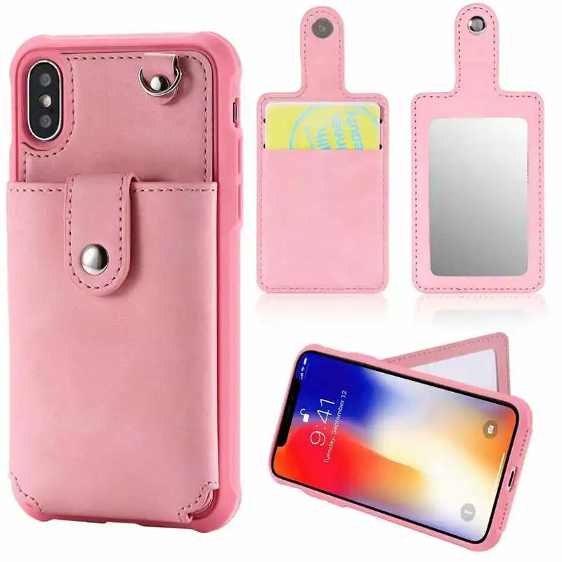 Блестящий зеркальный кожаный чехол-бумажник для Iphone XS MAX XR X 10 8 7 6 Plus Galaxy Note 9 S9 S8