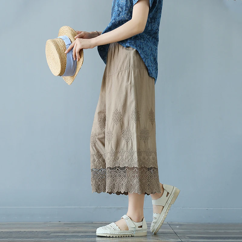

Sweet lolita cotton 100% loose mori girl loose pants hollow out lace patchwork wide leg pants