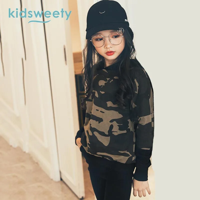 Kidsweety малыш Толстовки с капюшоном для девочек хлопок зеленый камуфляж Свободный