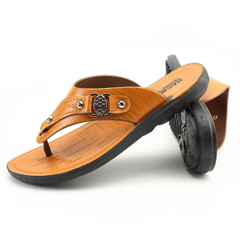 Мужские шлепанцы модные кожаные Вьетнамки с мягкой подошвой Модная легкая