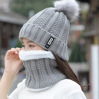 new womens fashion 2 sets of winter warm hat scarf suit ladies knit suit outdoor thick windproof riding warm accessories