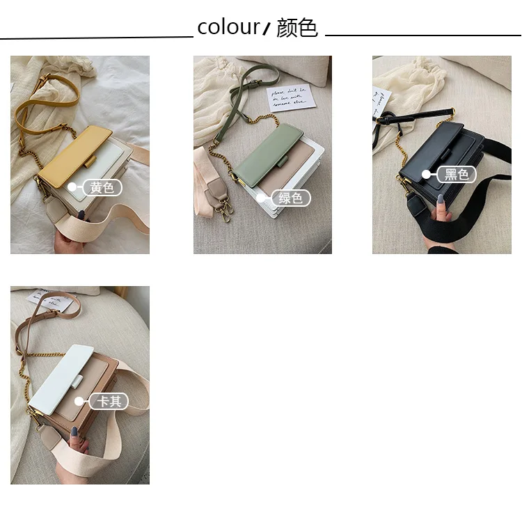 Women's High Quality Leather Messenger Bag Metal Chain Small Square Bag Travel Convenient Handbag Messenger Bag Shoulder Bag