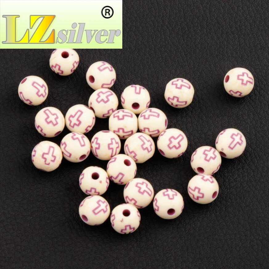 

110pcs Hollow Cross Carved Acrylic Spacer Beads Assorted Color Round Religious Bead 8mm L3102