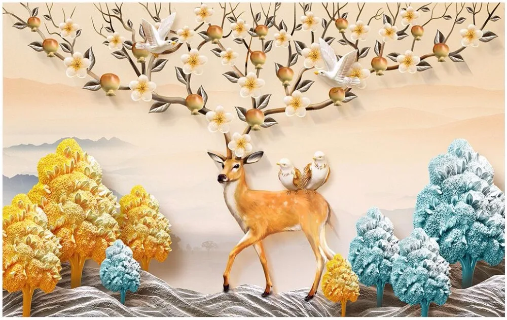 Настенные 3d обои на заказ с изображением лося рельефные украшения для стен