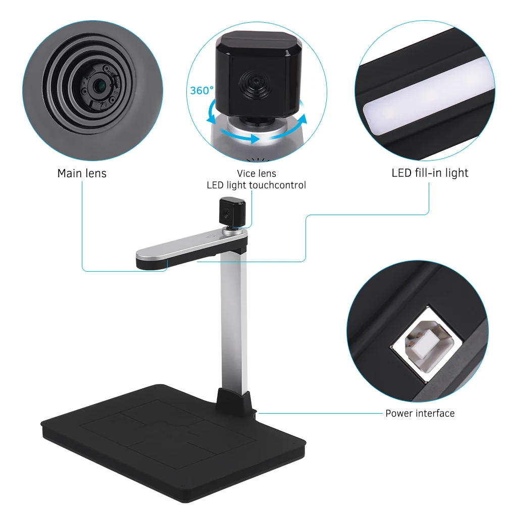 Aibecy HD Document Camera Scanner 10 мегапикселей А4 Размер двойная камера AI технология