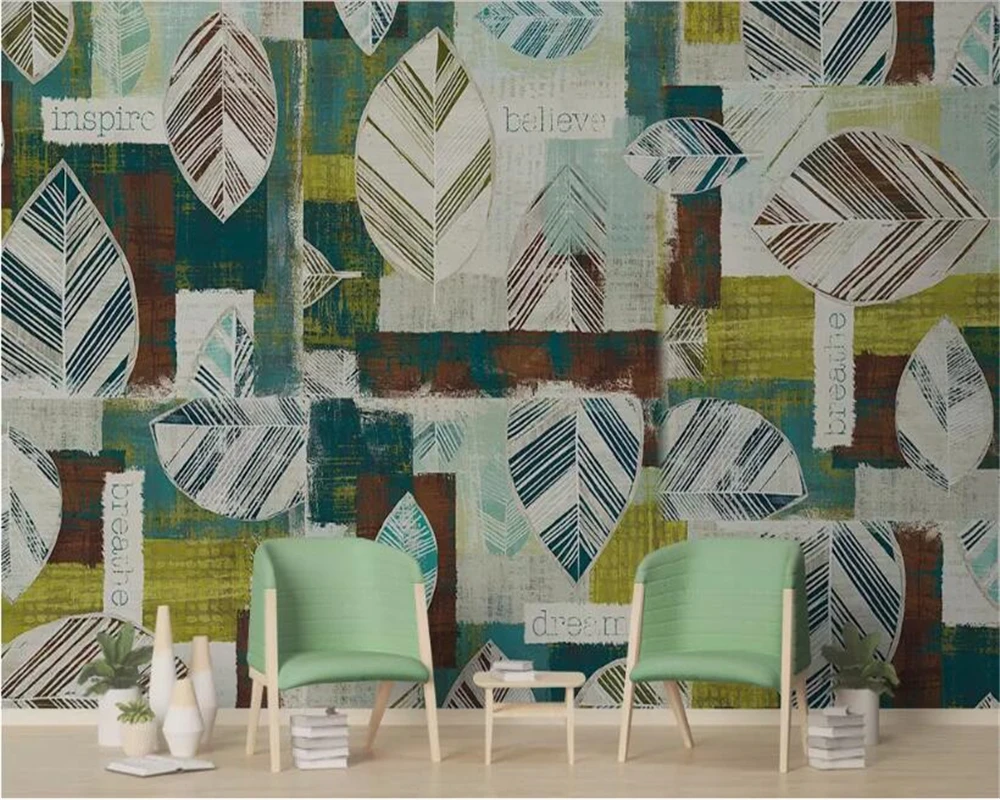 beibehang wallpaper for kids room Custom wall sticker modern minimalistic abstract geometric 3d leaf background | Обустройство дома
