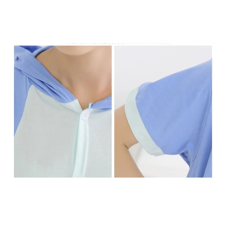 Vanled Взрослых Лето Синий Стежка Onesies Короткими Рукавами Пижамы Ночные Сорочки