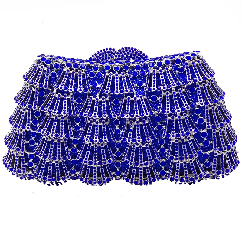 Женский вечерний клатч с кристаллами синяя/Серебристая сумка вырезами модные