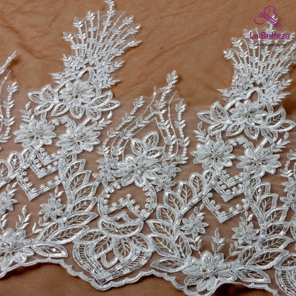 Белый с бусинами шнур стандартная кружевная отделка для ткани Фата свадьбы 1 ярд
