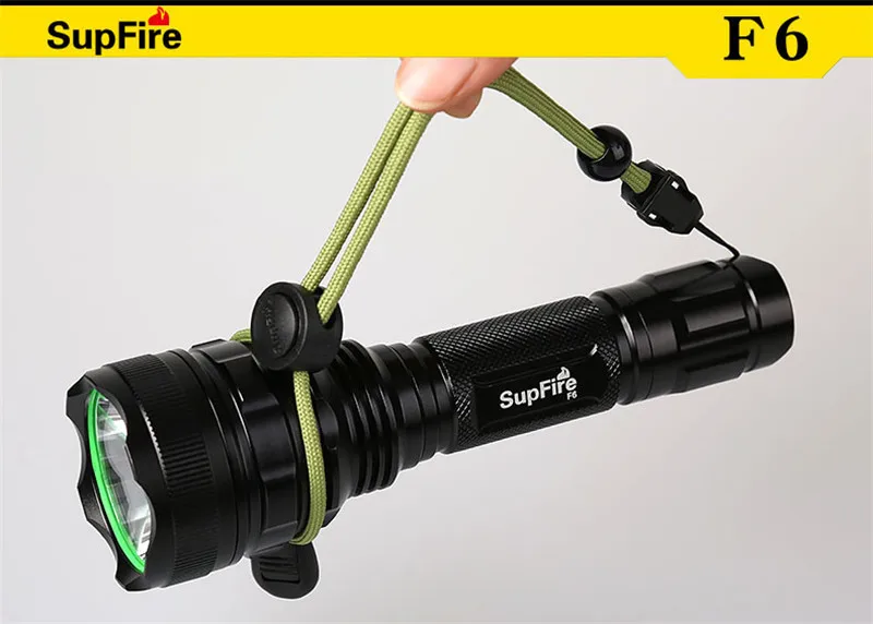 Supfire F6 Акция CREE XM-L T6 1100 люмен высокой мощности светодиодный фонарик факел самообороны с 1*26650 батареей