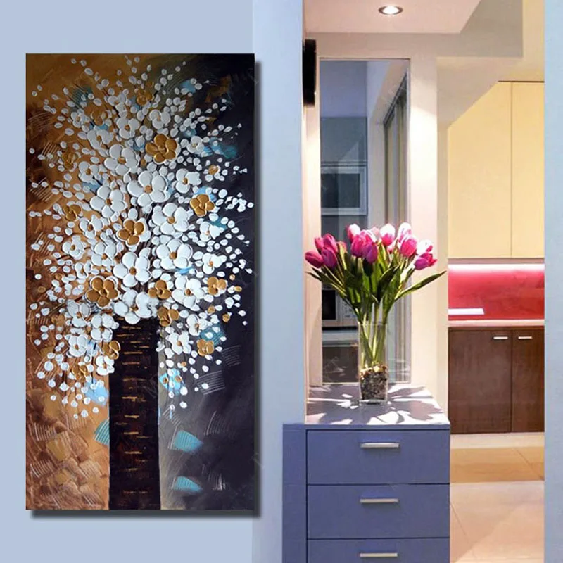 Большой размер 100% ручная роспись абстрактный цветок дерево масляная живопись