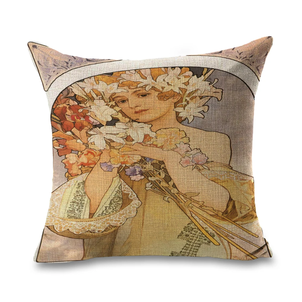 Mucha декоративная живопись подушки с узором льняное покрытие на диване подушка