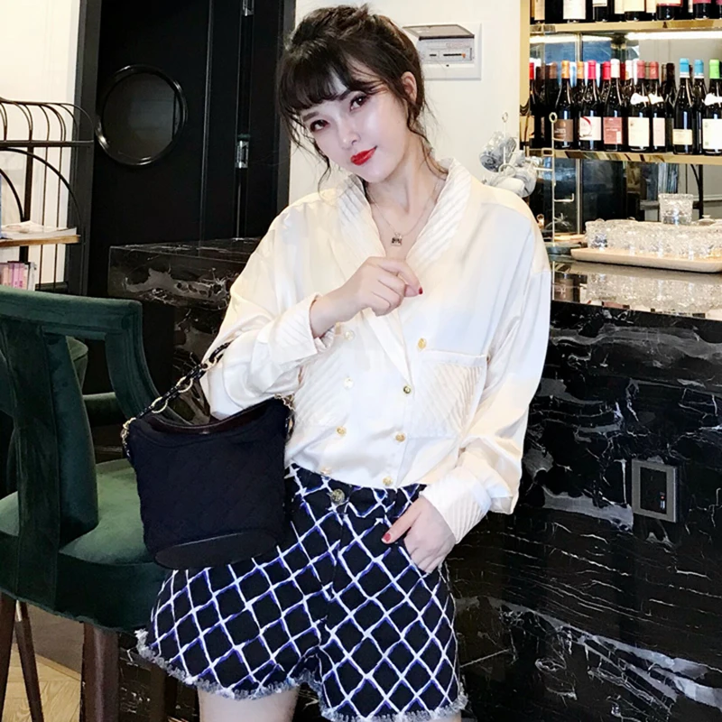 TWOTWINSTYLE, полосатая рубашка, топы, женская модная рубашка с длинным рукавом, блузка с карманом,, осенняя повседневная одежда, большой размер