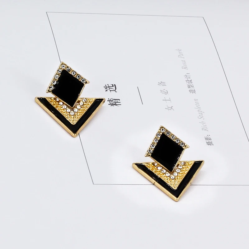 Женские Винтажные висячие серьги с треугольником стразами и золотым