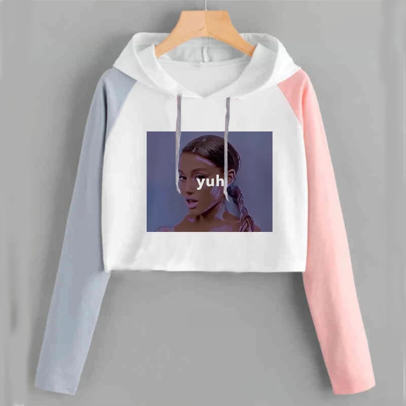 Ariana Grande, укороченный топ с капюшоном, Женская Толстовка без слез, толстовка с надписью «Thank U Next Imagine Yuh», весенне-осенняя укороченная одежда