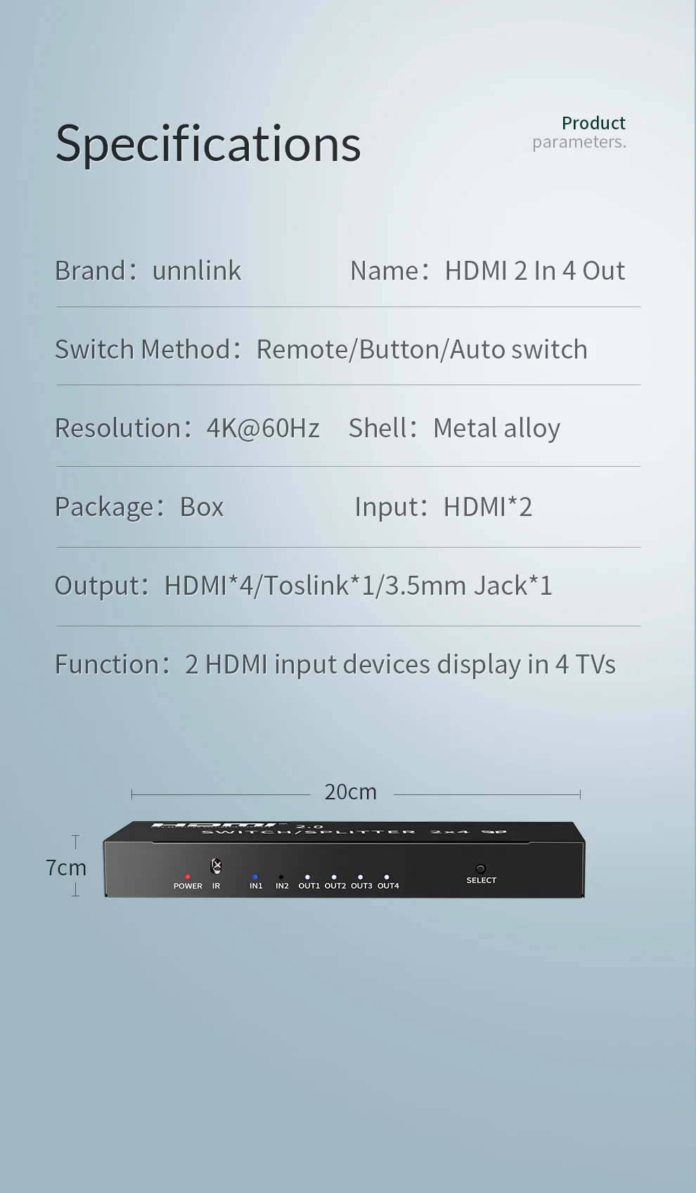 Unnlink HDMI 2,0 2 в 2/4 выход HDMI переключатель сплиттер 2x2/4 оптический 3,5 мм аудио HDCP2.2 4 k@ 60Hz HDR для ТВ проектора ps4 xbox