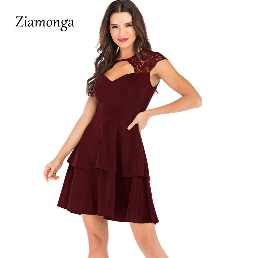 Ziamonga 2019 Лето рукавов черный красный платье Для женщин Vestidos Сексуальная О