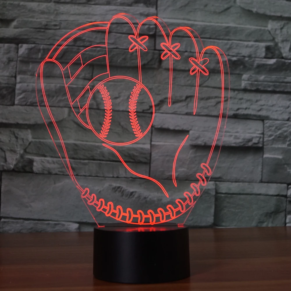 3D Baseball Glove Catcher Pitcher Gloves Table Lamp Left Hand Softball Colorful LED Night Light Bedroom Decor Kids Gifts | Лампы и