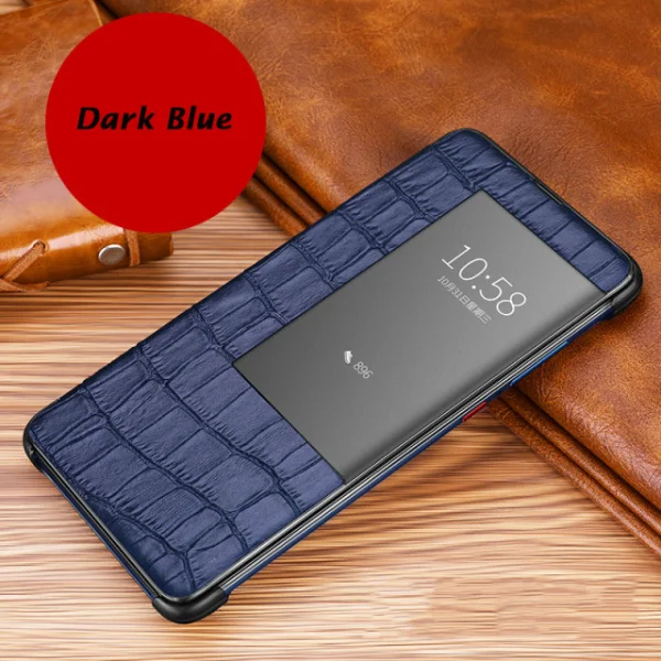 Умный флип-чехол с функцией автоматического сна для huawei mate 20/20 Pro/20 Lite, роскошный чехол из натуральной кожи с крокодиловым узором - Цвет: Синий