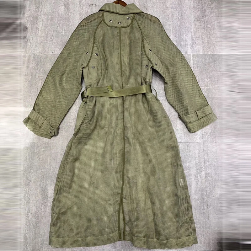 Spring Autumn Army Green Military Safari Style Solid Women's Wind-breaker Lapel Full Single Breasted Sashes Women's Coat
