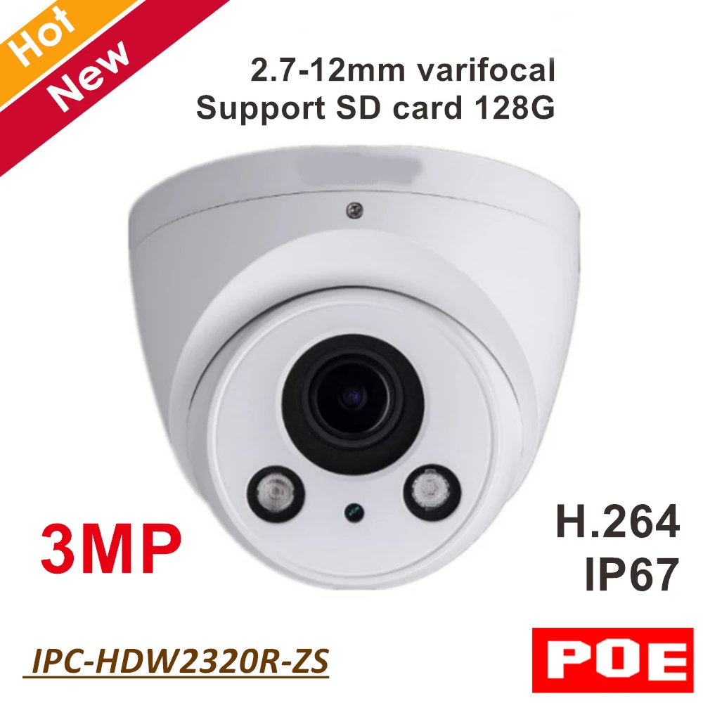 DH English IP Camera IPC-HDW2320R-ZS 3MP IR Eyeball Network Security Support POE and SD card 2.7-12mm varifocal lens | Безопасность и