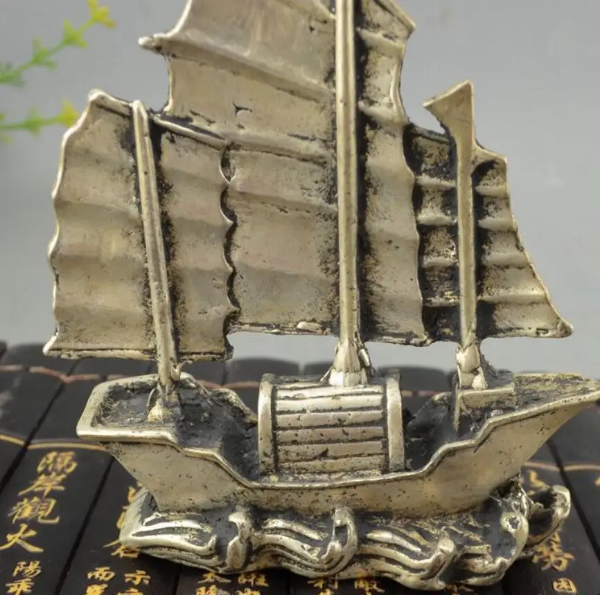 Китайский Фэншуй Серебряная скульптура Dragon Boat yi fan feng shun корабль статуя удачи|statue