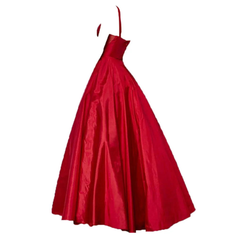 

HONGFUYU Taffeta Prom Dresses Long Ball Gown with Plunging Mesh Neck Floor Length Evening Party Dress Vestido de Festa Pockets