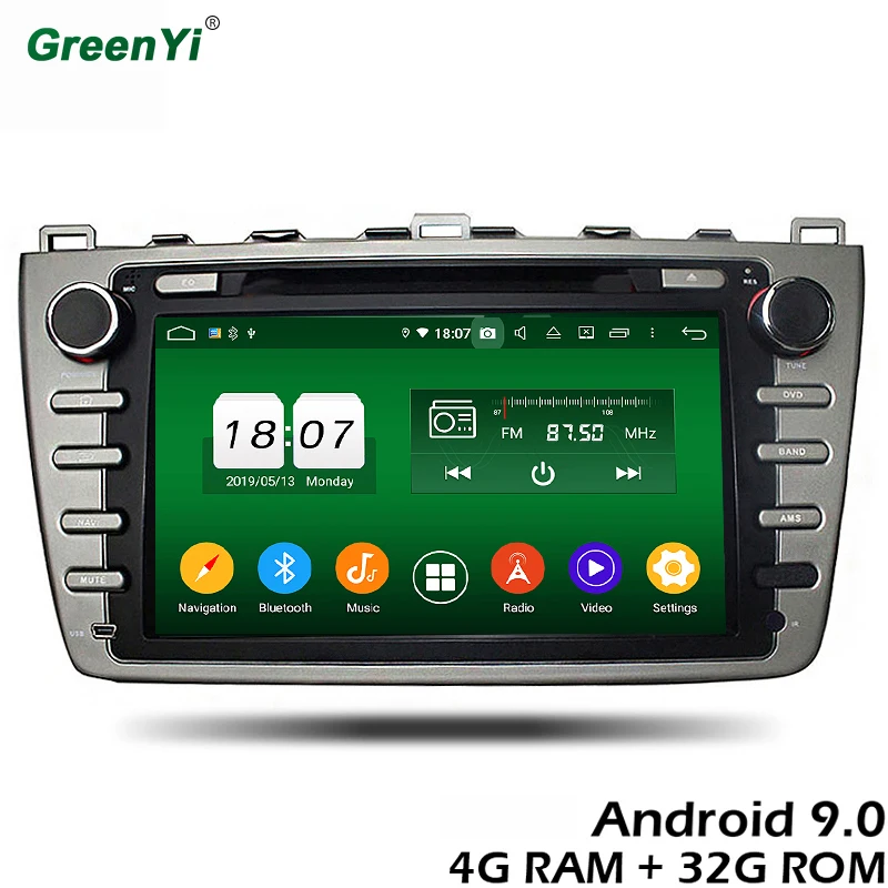 GreenYi 4G ram Android 9 0 автомобильный DVD для Mazda 6 Ultra Ruiyi 2008 2012 Восьмиядерный 32G rom радио gps