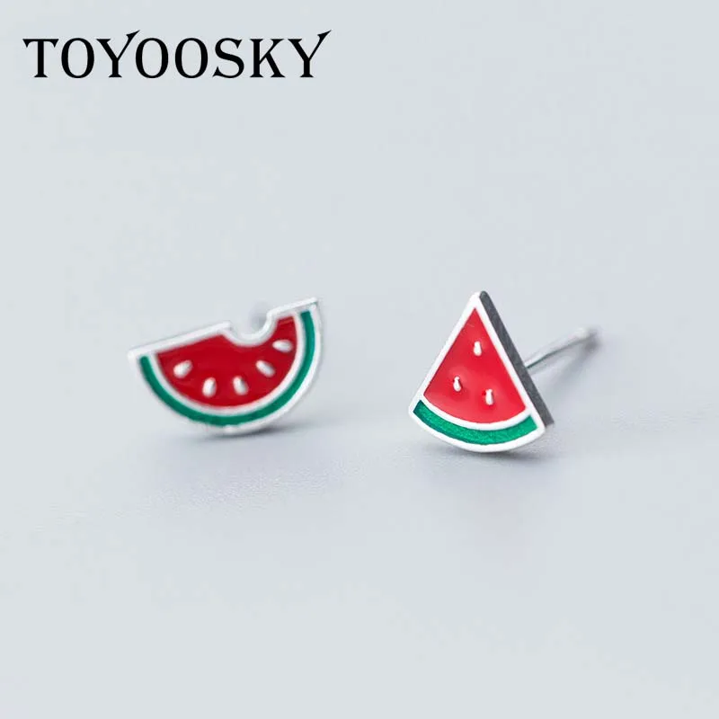 TOYOOSKY S925 серьги гвоздики из стерлингового серебра в виде искусственного арбуза