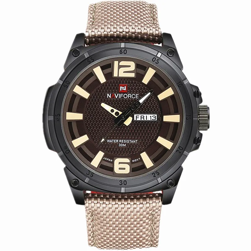 beige B NAVIFORCE мужские роскошные часы военные часы Мужские кварцевые наручные часы спортивные часы Брендовые мужские повседневные нейлоновые часы 9066 - Цвет: beige B
