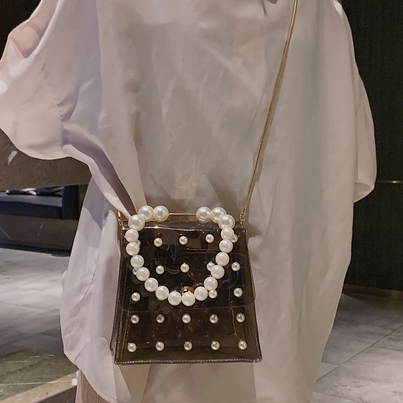 Жемчужные роскошные сумки женские дизайнерские желе сумка tote ПВХ прозрачный