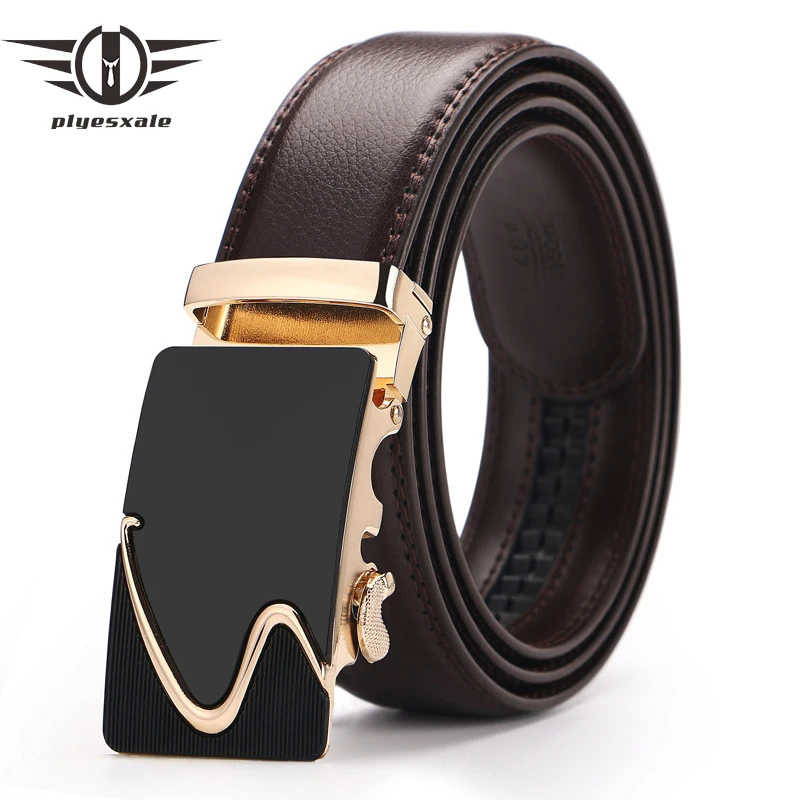 

Plyesxale Cowhide Genuine Leather Belts For Men Luxury Famous Brand Men Formal Belt Automatic Buckle Ratchet Dress Belts G99