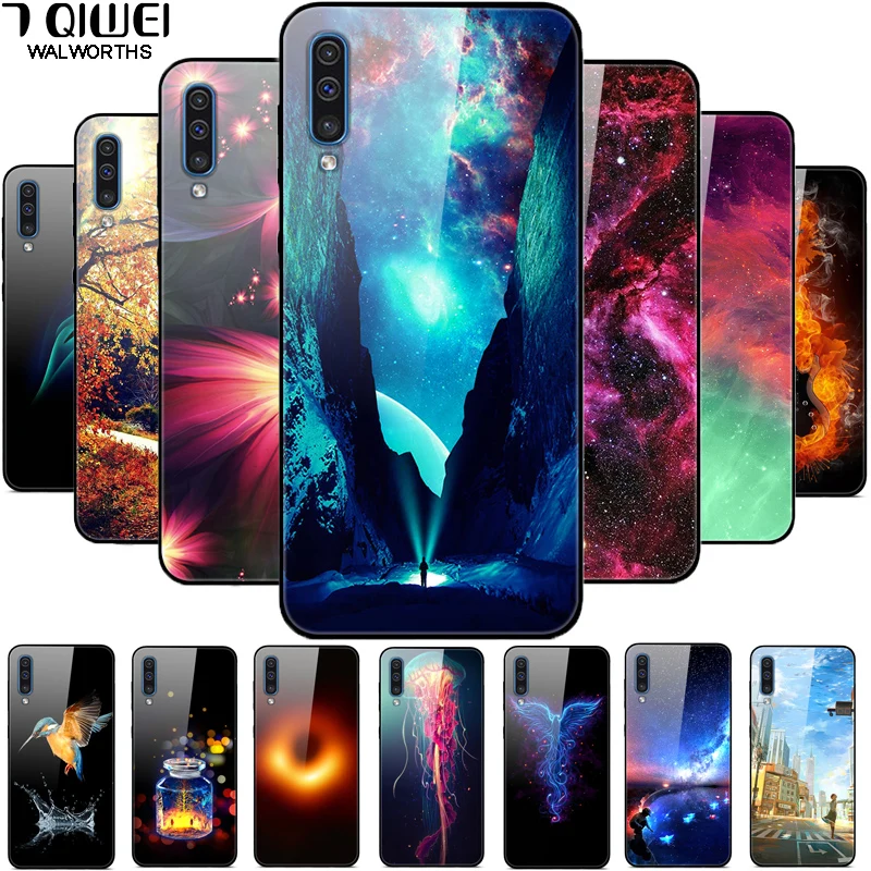 Стеклянный чехол для телефона samsung A50, Твердый чехол на заднюю панель для samsung Galaxy A50, чехол из закаленного стекла J7 a505 A30S A50S
