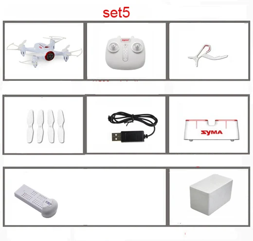 Set 5 Syma X22W Wifi FPV Карманный Дрон HD камера Безголовый режим RC Дрон с планом полета и управлением приложением белый - Цвет: Set 5