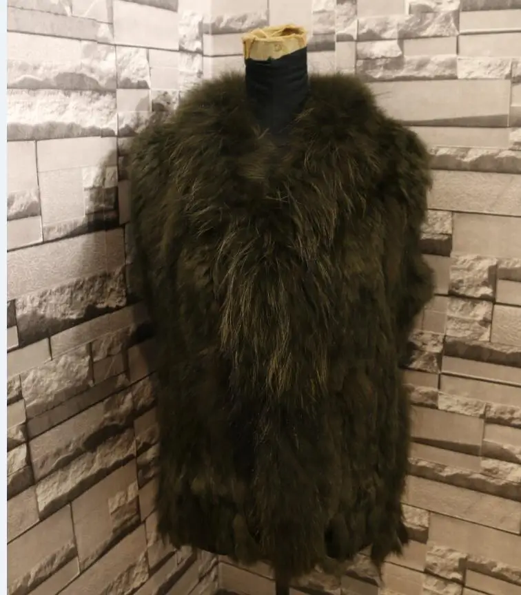 army green Высокое качество Лидер продаж розничная/ енотовидная собака меховой воротник отделка для женщин вязаный натуральный мех кролика жилет/жилет - Цвет: army green