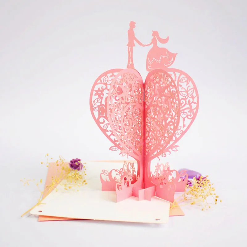 3D лазерная резка ручная работа любовь сердце персиковое дерево бумага
