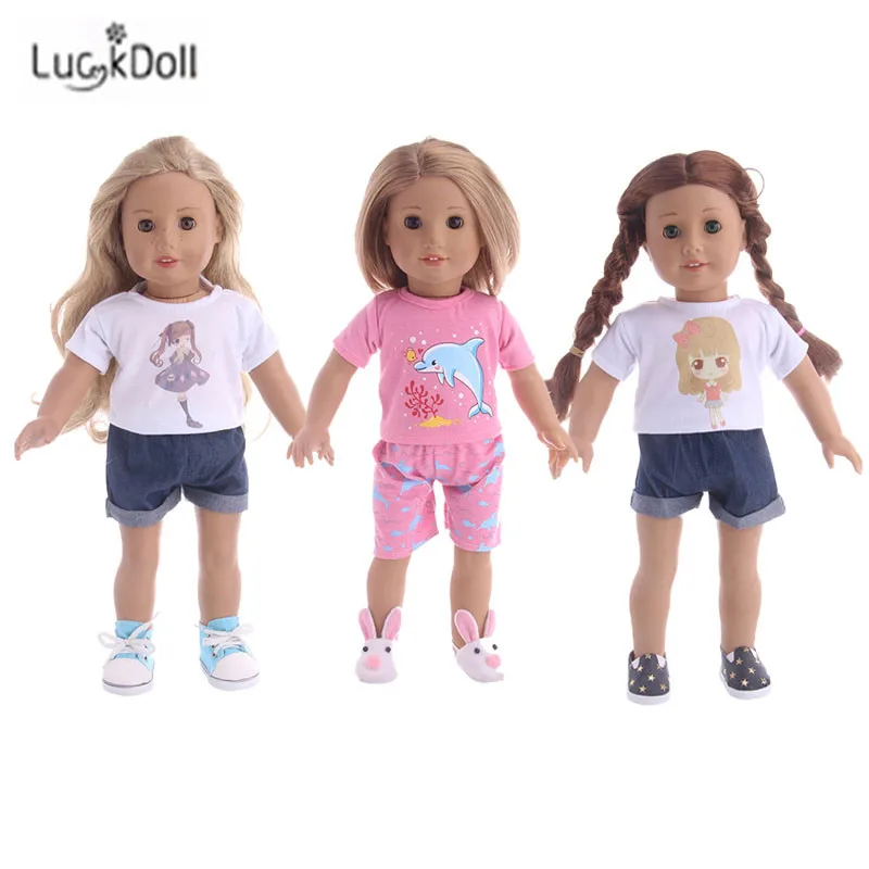 Повседневные короткие рукава и шорты LUCKDOLL 18 дюймов американская кукла 43 см