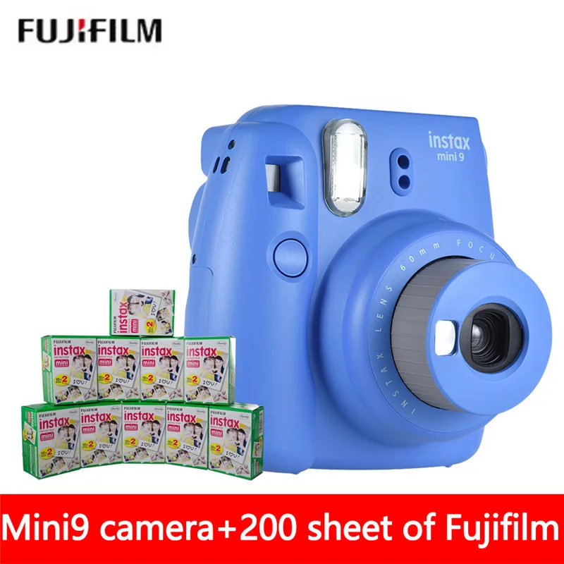 cobalt blue 5 цветов роскошный пакет Fujifilm Instax Mini 9 пленка камера+ 200 лист Fuji Mini 8 9 белый 3 дюйма пленка+ объектив крупным планом - Цвет: cobalt blue