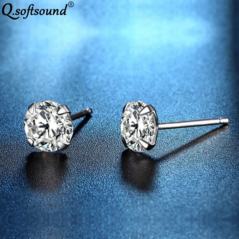 Real 925 Sterling Silver Stud Earrings For Women Hearts&ampArrows Zircon Kids Girls Korean Jewelry Earings Studs Accessory QE0304 |