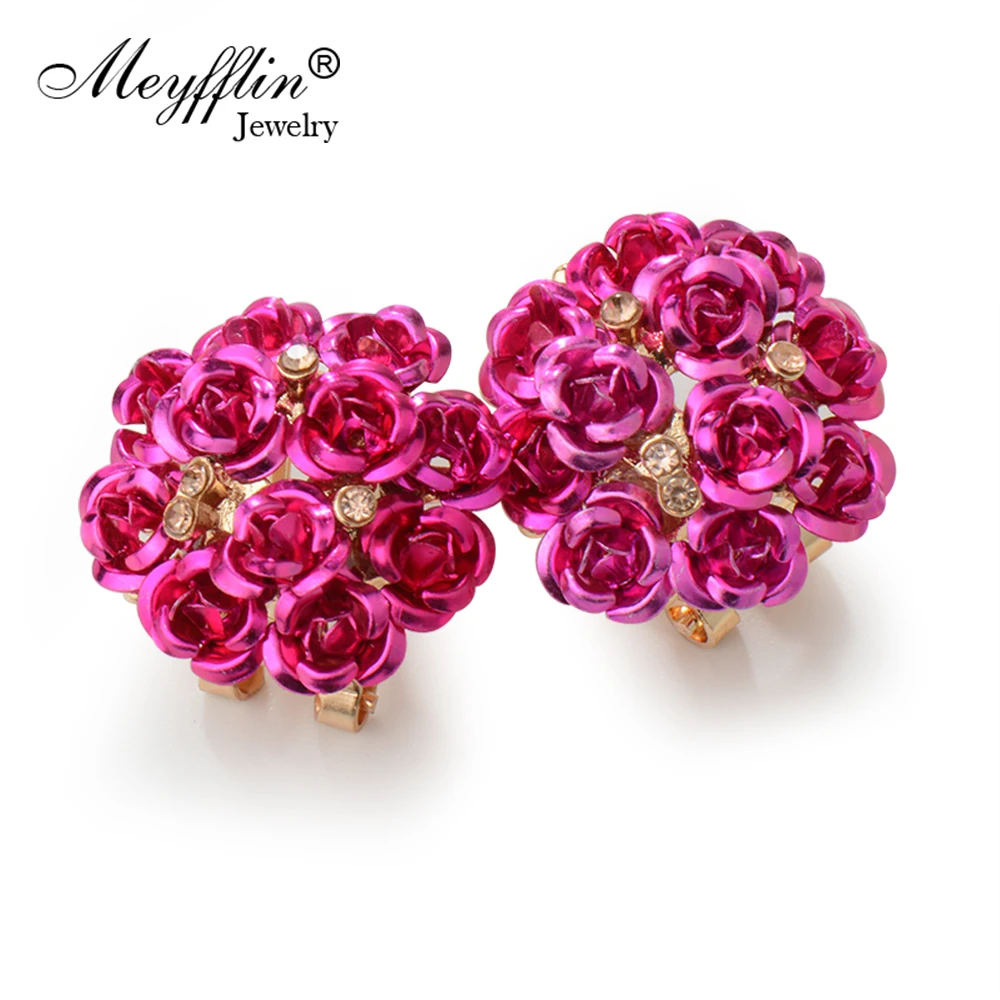 Женские серьги гвоздики Meyfflin золотистые с цветком и кристаллами 2021|fashion stud