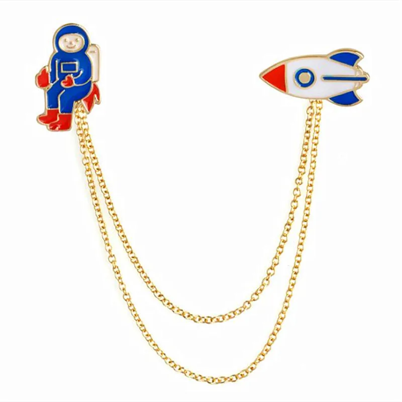 Timlee X027 Free shipping Originality Cute Drip Oil Astronaut Rocket Chain Alloy Brooch Pins Fashion Jewelry Wholesale | Украшения и