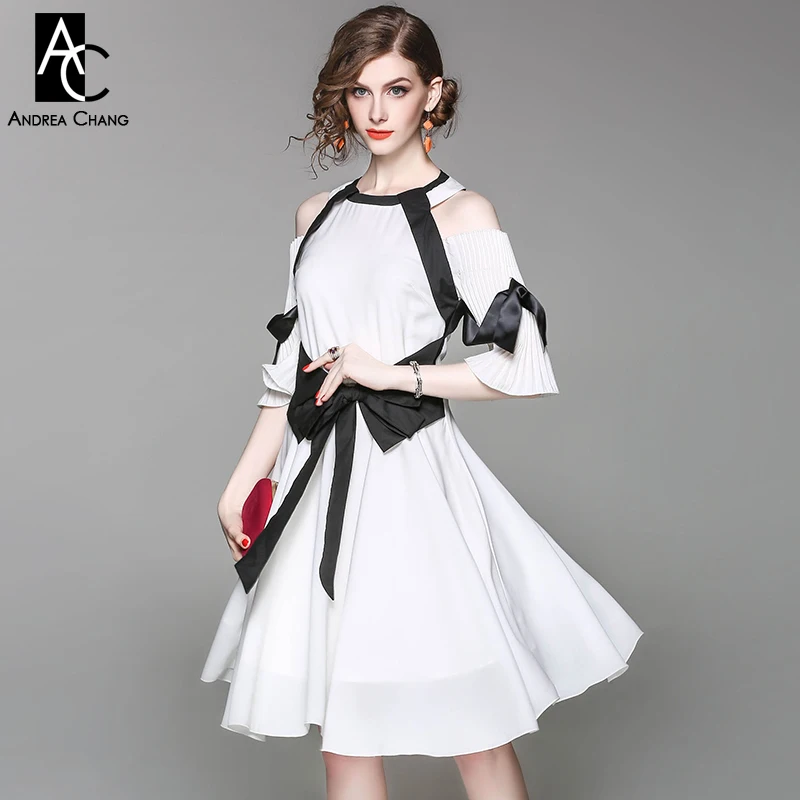 Весна-осень взлетно-посадочной полосы дизайнерские женские платье белое до