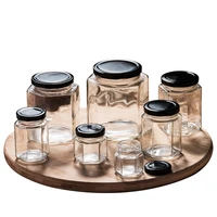 10pcs glass jar honey jar square hexagon transparent storage bottle for nut suger canister canned glass jam jar
