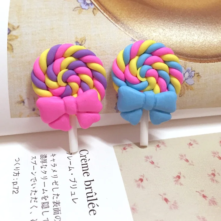 

10 шт./лот леденец из полимерной глины конфеты с бантом 23*38 мм Разноцветные кремовые затяжки искусственный Крем «сделай сам» Аксессуары глина украшение