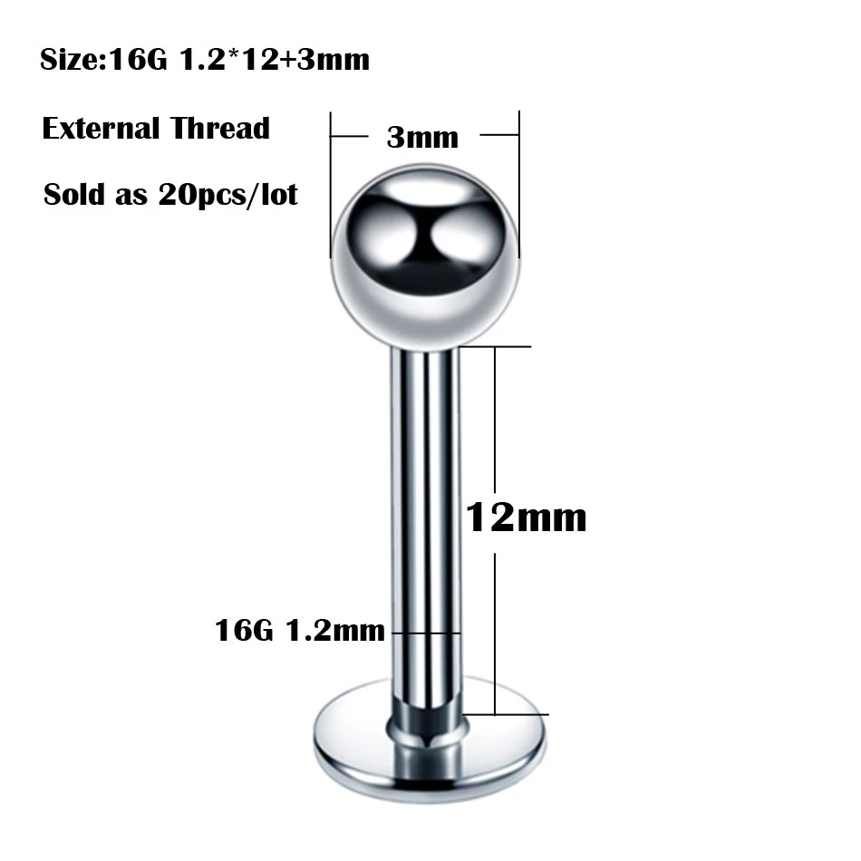 T1104x20 20pcs/lot 16G 14G Titanium Piercing Labret Rings Piercing Tragus Cartilage Piercings Lip Rings Piercing Ear Rings Body Jewelry - Окраска металла: T1104x20