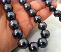 10 11mm aa tahitian natural black pearl necklace 14kgp
