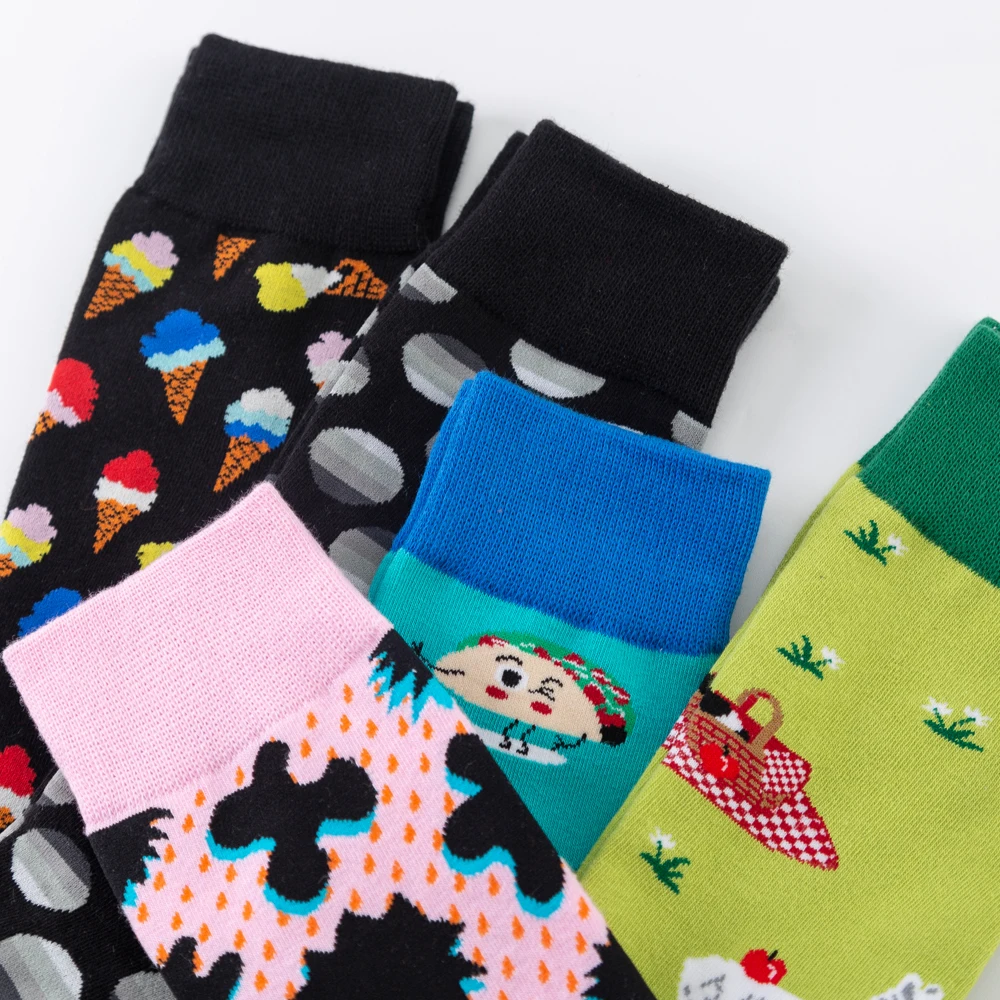 

Funny Men's Cotton Socks Harajuku Creative Alpaca Puzzle Ice cream Pattern Fashion Crew Socks Novelty Dress Wedding Socks
